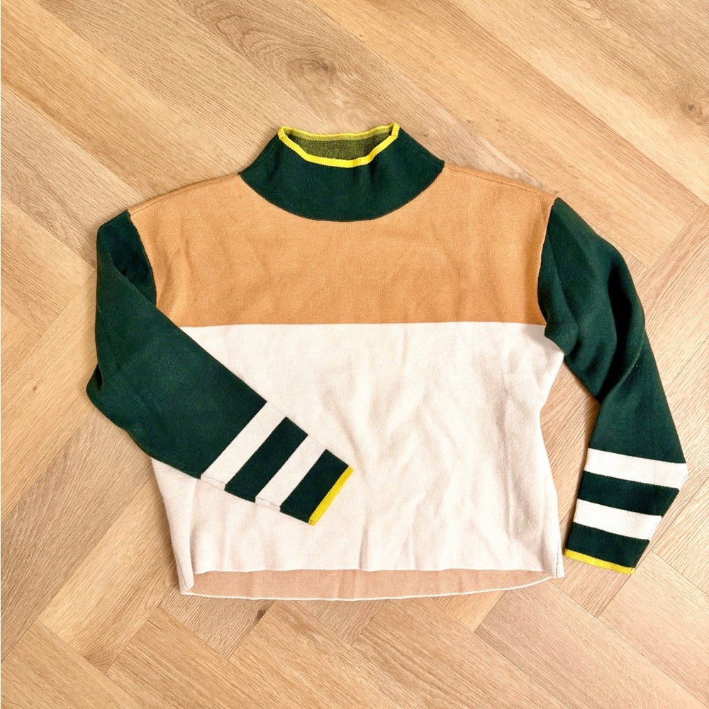 Anthropologie Maeve Green and Tan Sweater